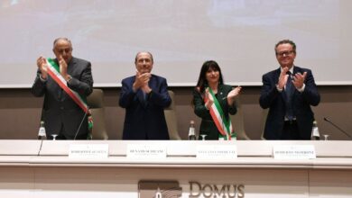 Alla Domus Pacis da sx. Lagalla, Schifani, Proietti, Morrone